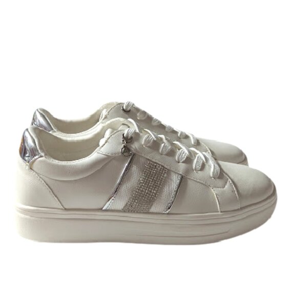 ALDO Women's Valenzia White w/Silver Lace-up Comfort Insoles Sneaker Size 8 NWOB - Picture 2 of 8